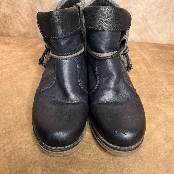 Rieker Strappy Rope Faux Leather Heeled Ankle Booties Outdoor Indie Sleaze Ski - Picture 3 of 10